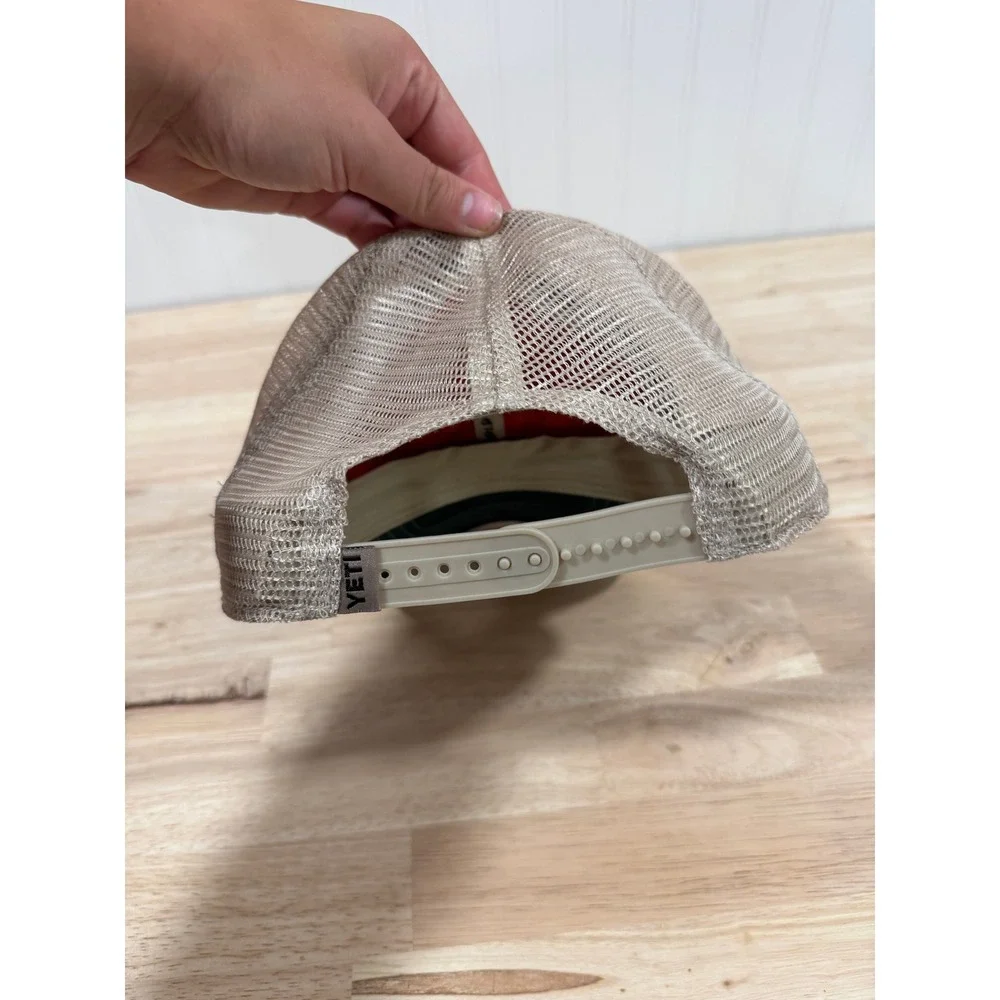 Yeti Coolers Distressed Snapback Hat Adjustable Red Beige Men Accessories OSFM